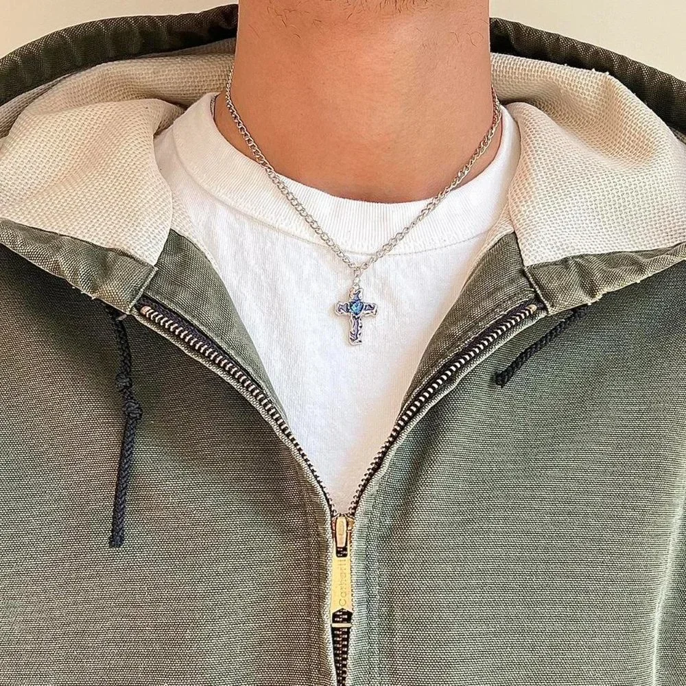 y2k 2000s grunge crystal cross pendant necklace